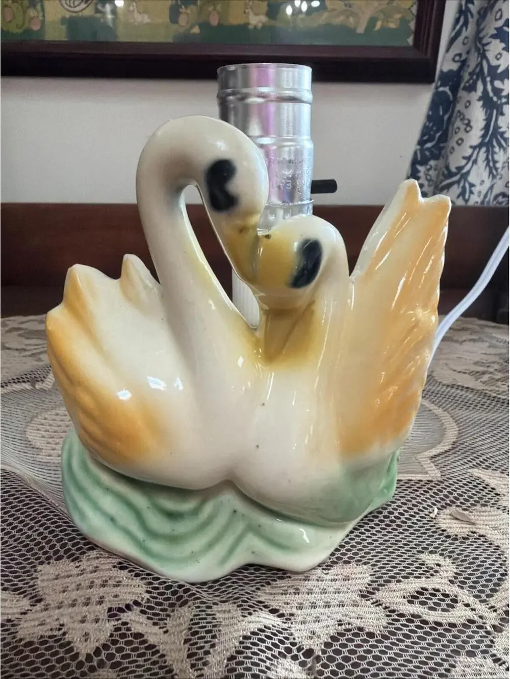 VTG 1950s Double Swan Couple TV Lamp Nightlight Love Birds Newly Wired Works